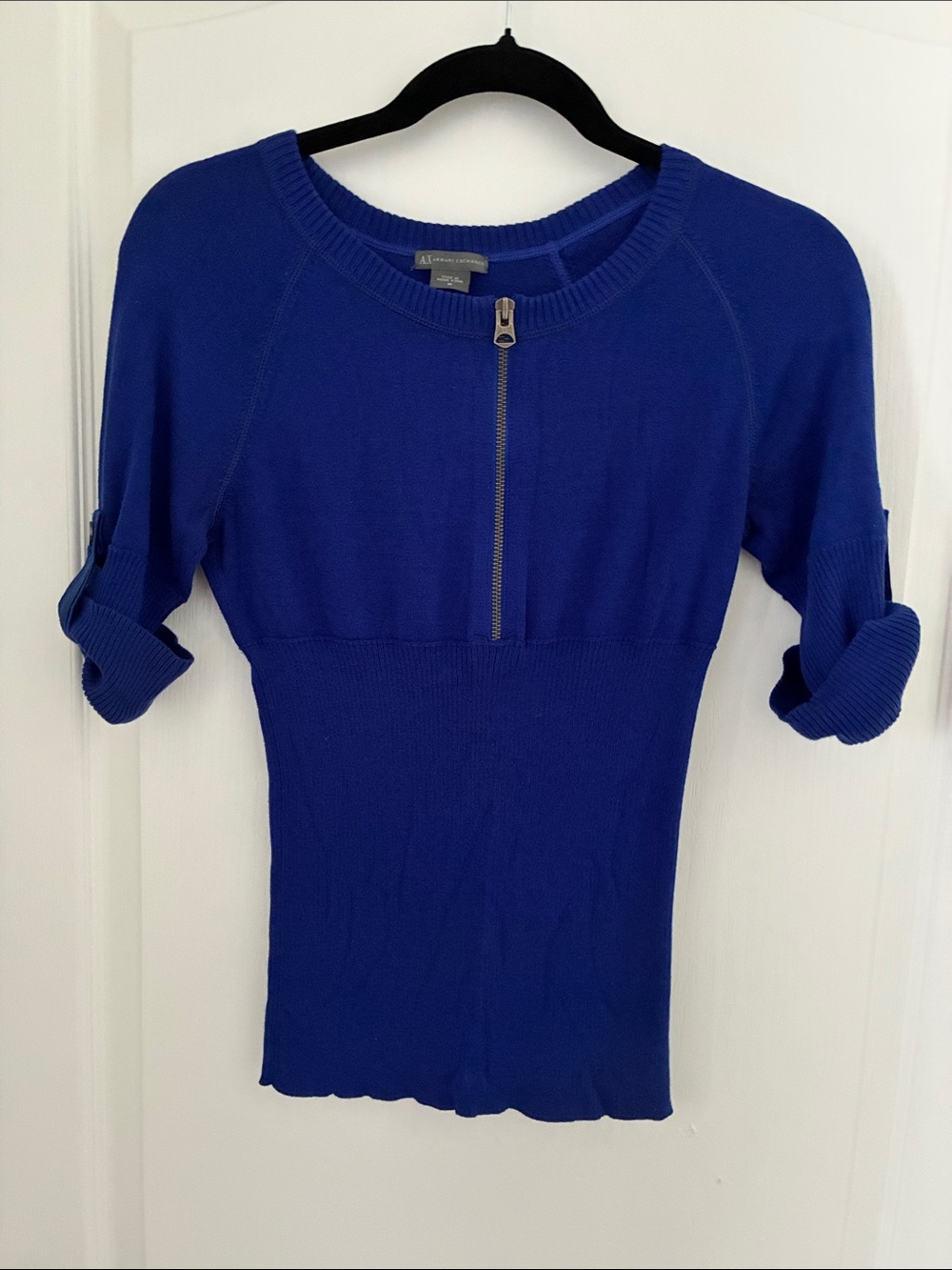 Armani Exchange Royal Blue Zip-Front Scoop Neck Sweater
